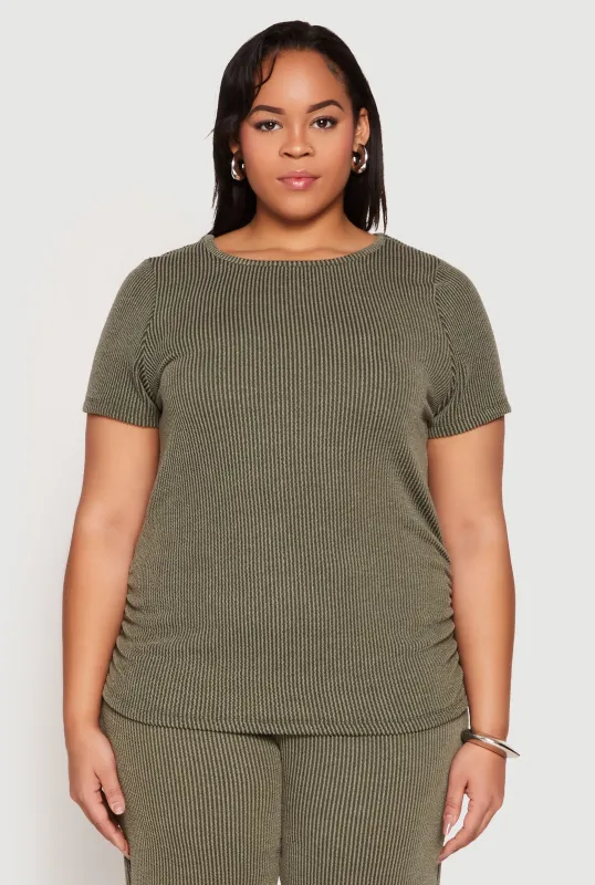 Plus Size Ribbed Knit Short Sleeve Top sold by Rainbow