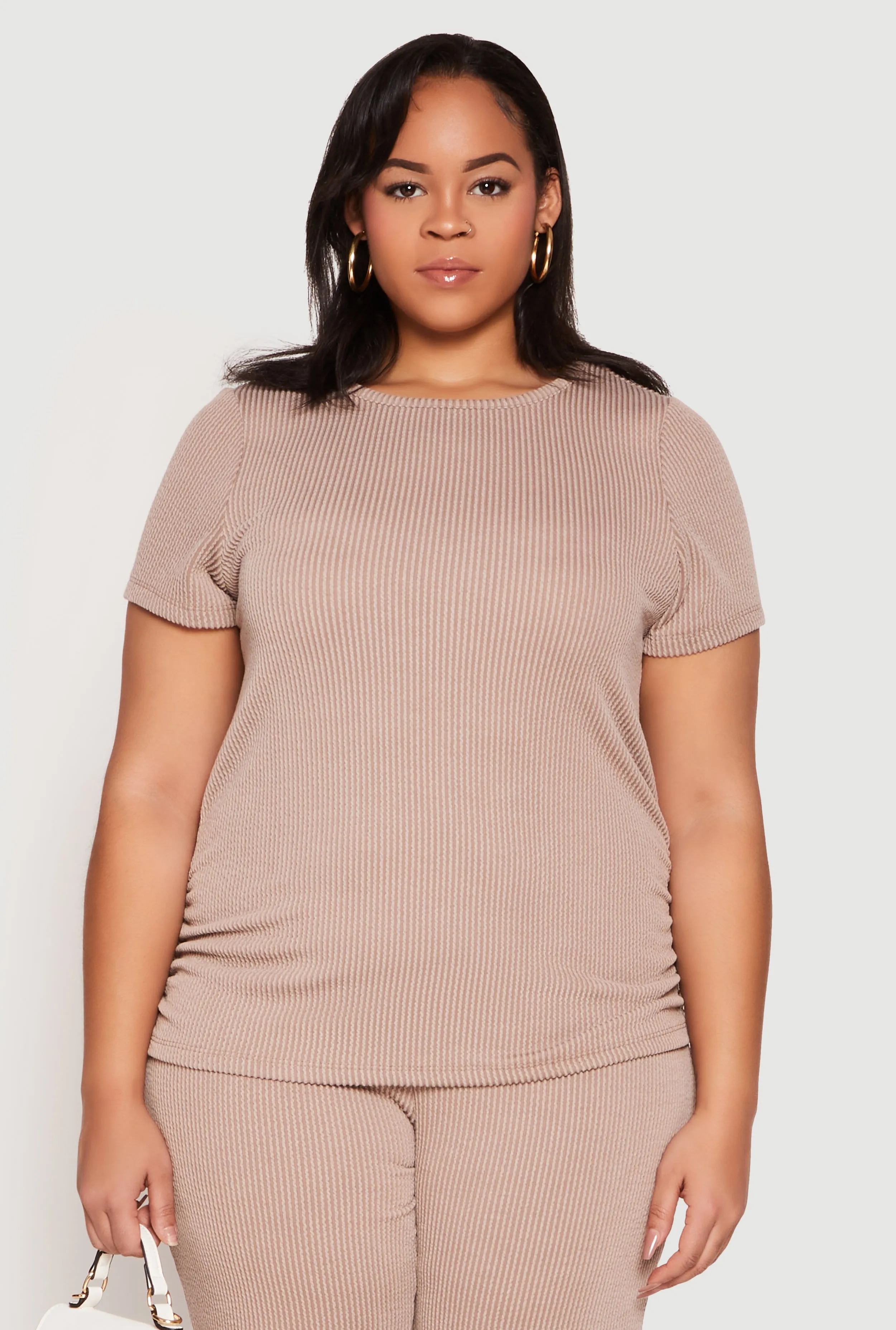 Plus Size Ribbed Knit Short Sleeve Top sold by Rainbow