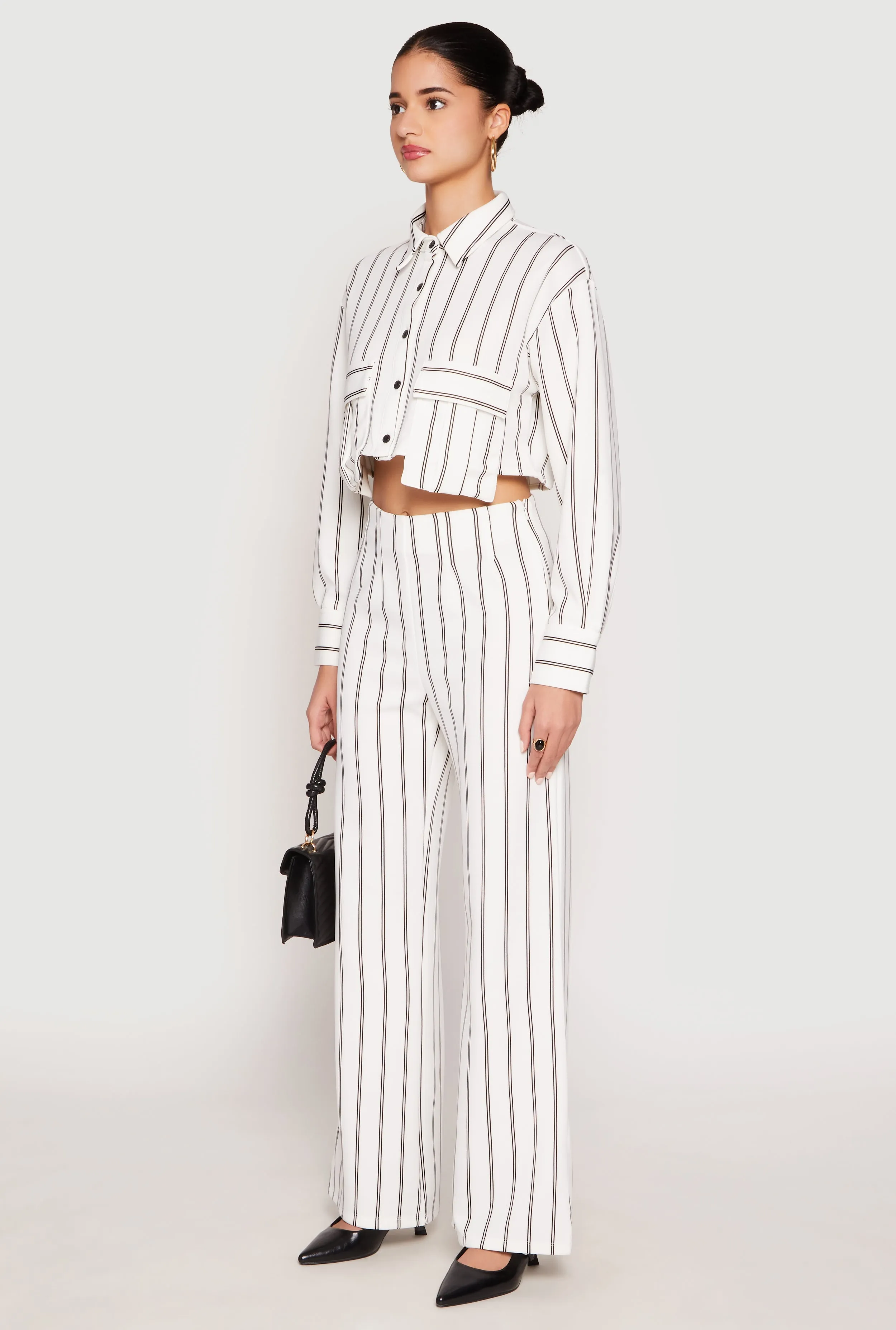 Striped Pocket Cropped Button Front Shirt sold by Rainbow product image thumbnail 3