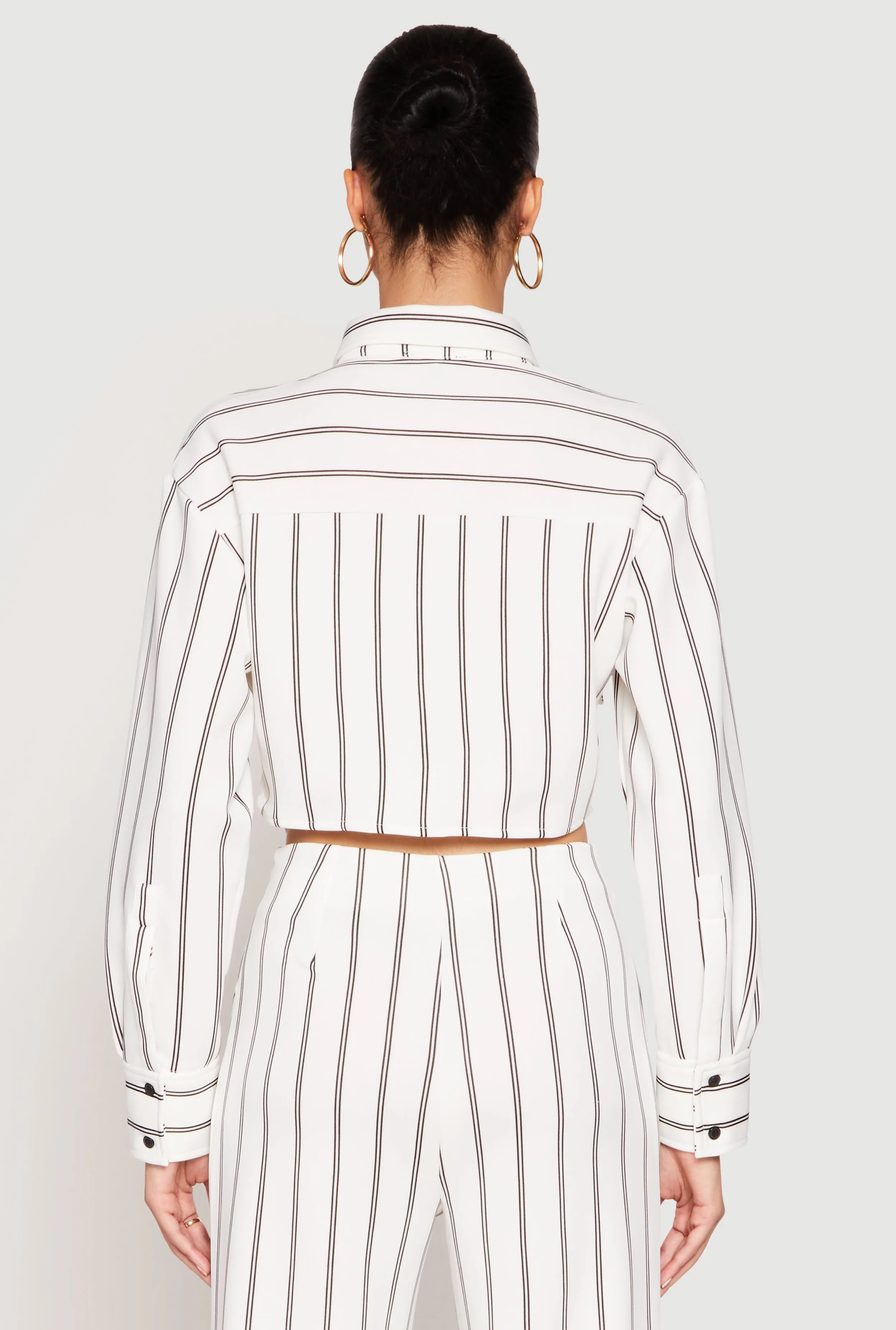 Striped Pocket Cropped Button Front Shirt sold by Rainbow product image thumbnail 5