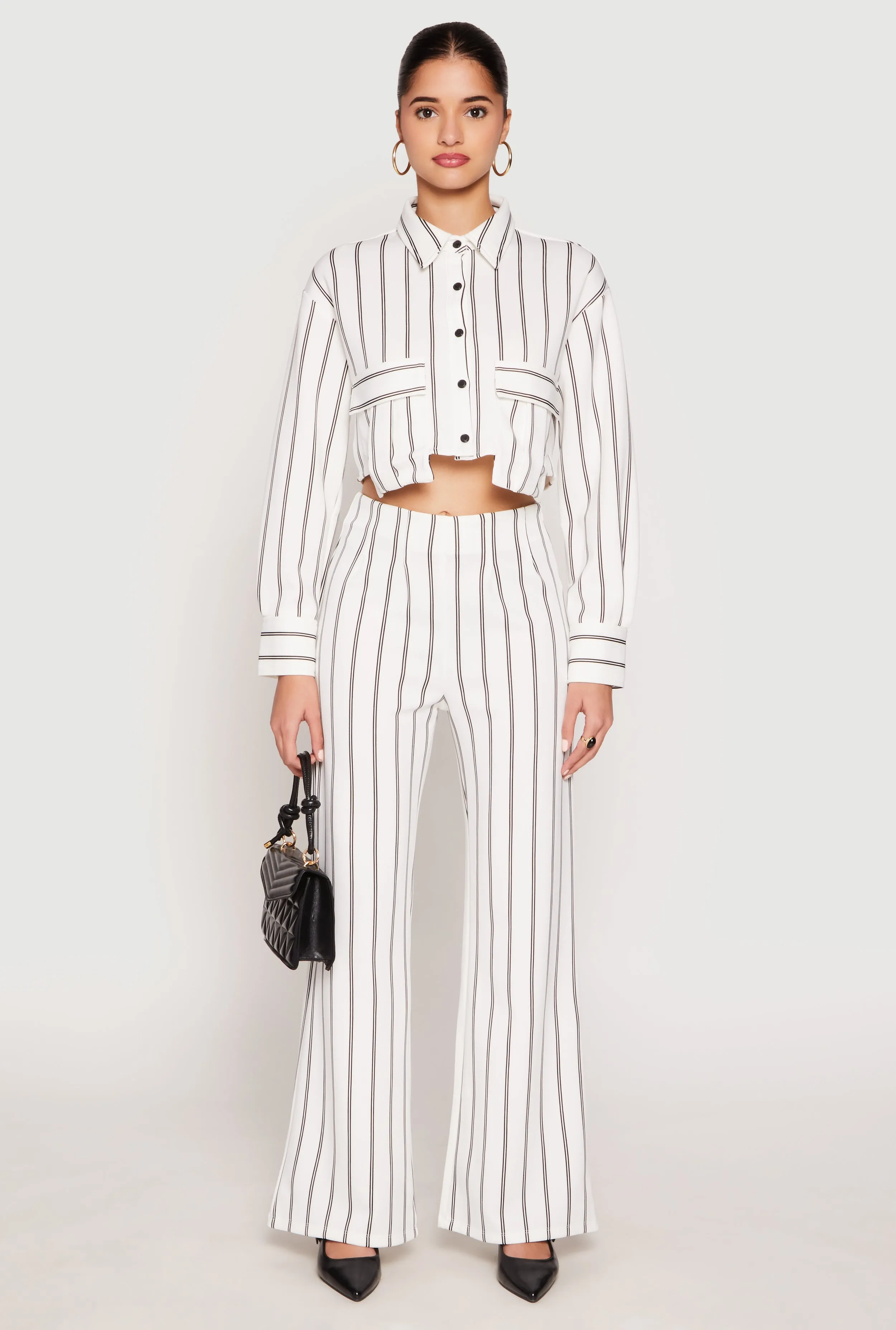 Striped Pocket Cropped Button Front Shirt sold by Rainbow product image thumbnail 2