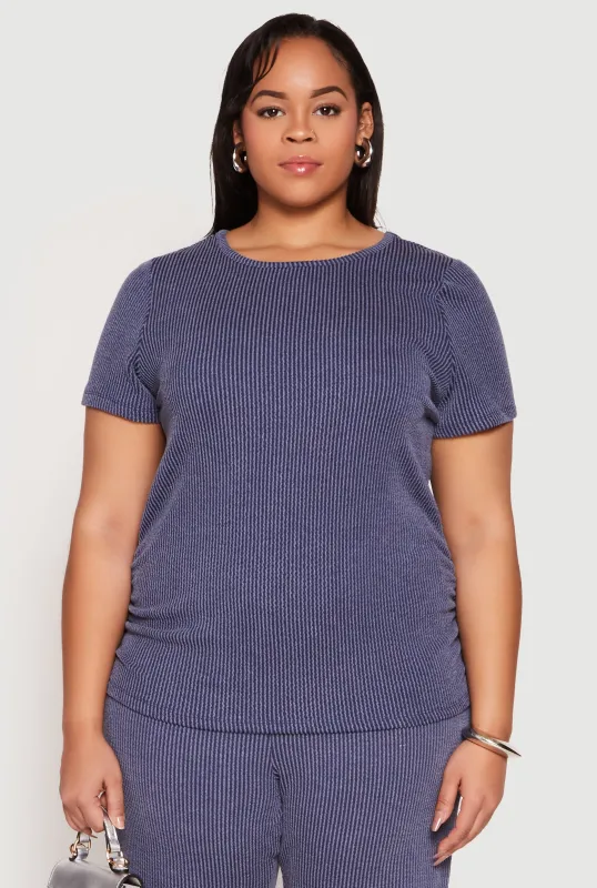 Plus Size Ribbed Knit Short Sleeve Top sold by Rainbow