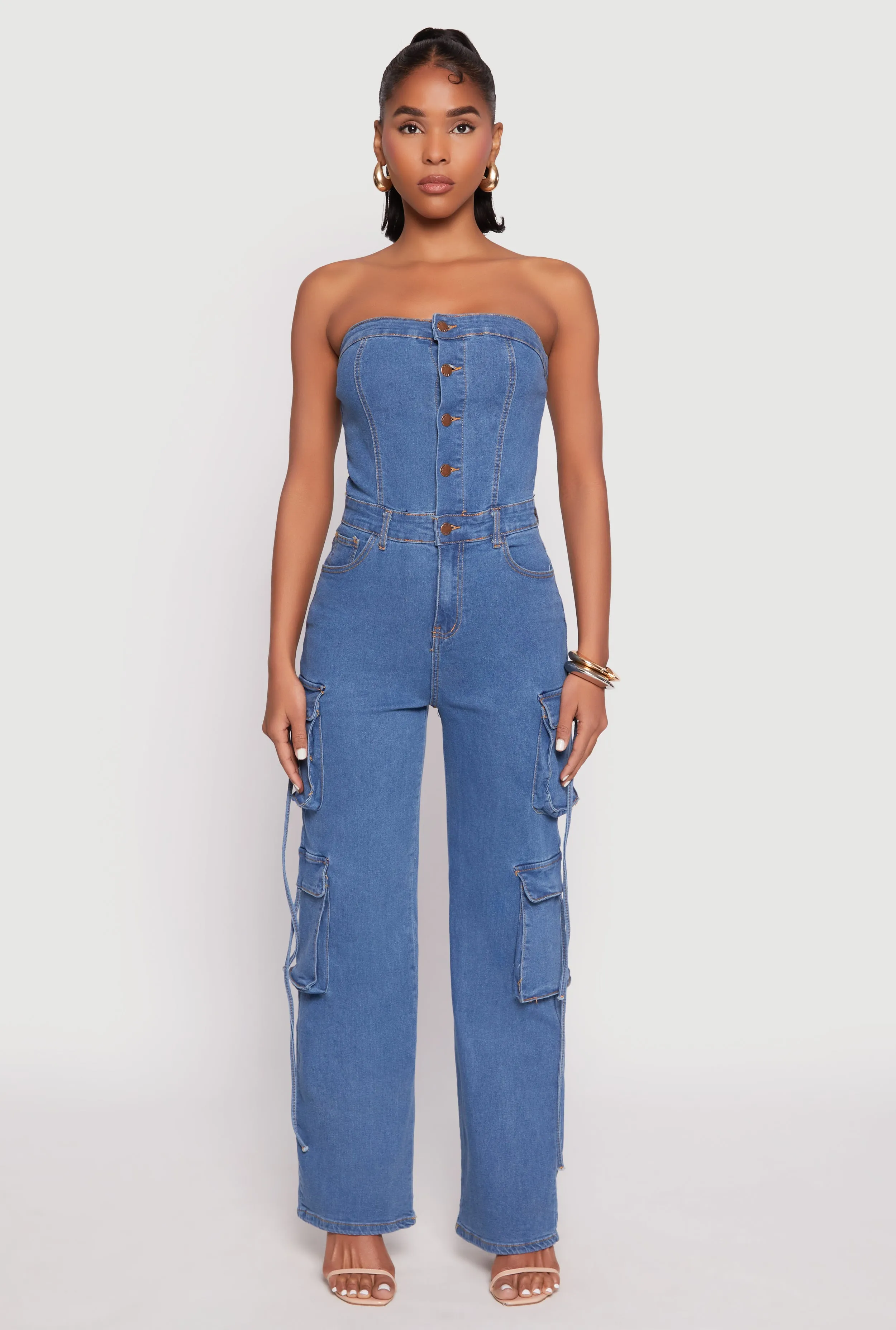 Daisy Denim Button Front Cargo Jumpsuit sold by Rainbow