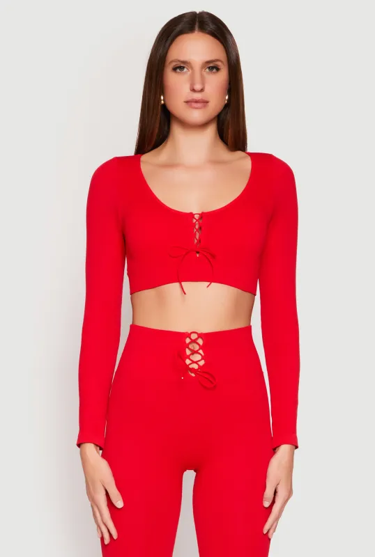 Seamless Lace Up Long Sleeve Crop Top sold by Rainbow