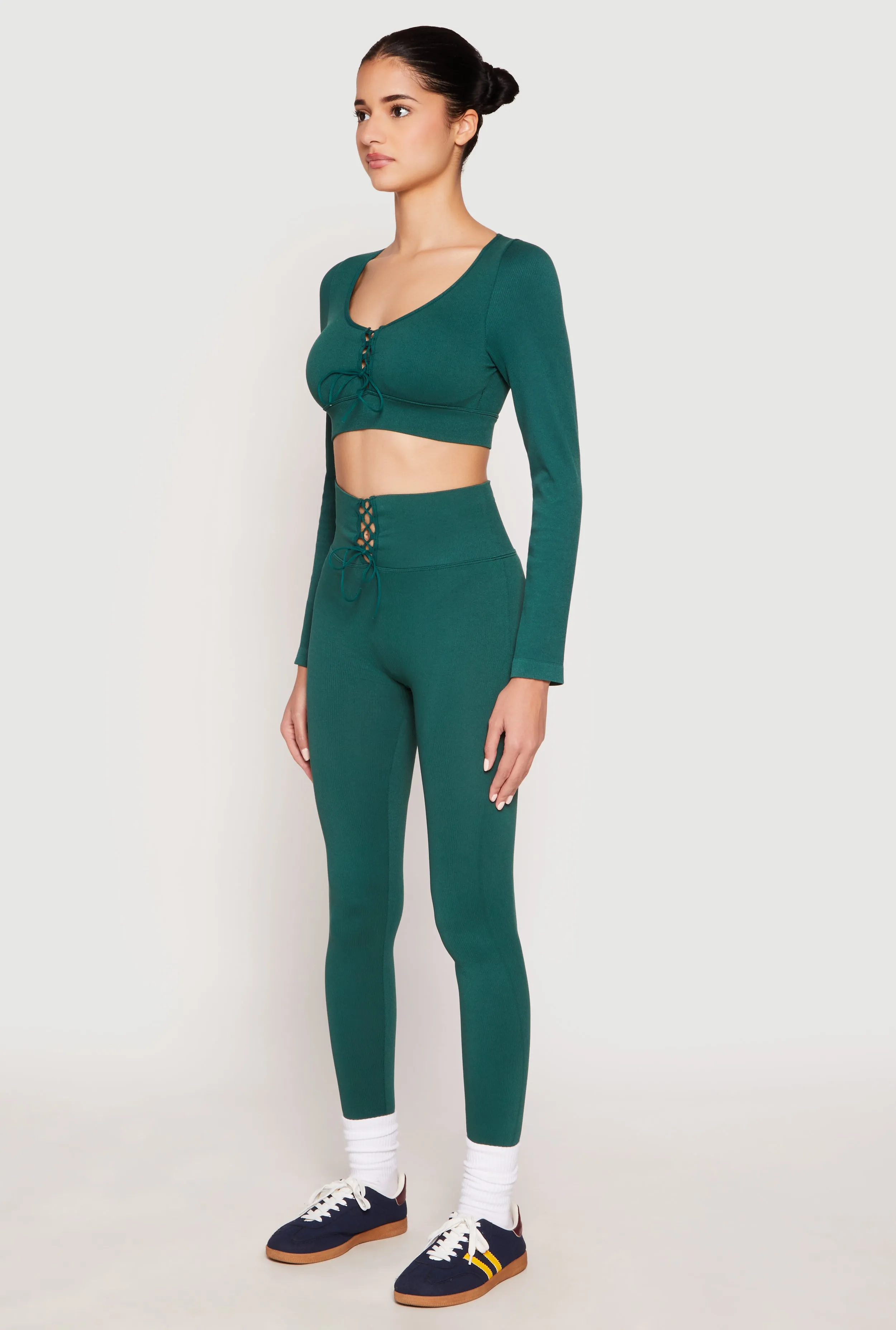 Seamless Lace Up Long Sleeve Crop Top sold by Rainbow product image thumbnail 3