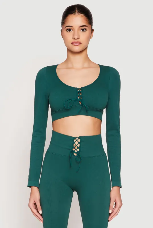 Seamless Lace Up Long Sleeve Crop Top sold by Rainbow