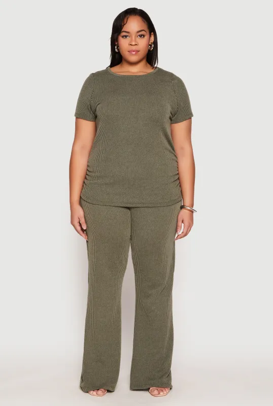 Plus Size Ribbed Knit High Waist Flare Pants sold by Rainbow