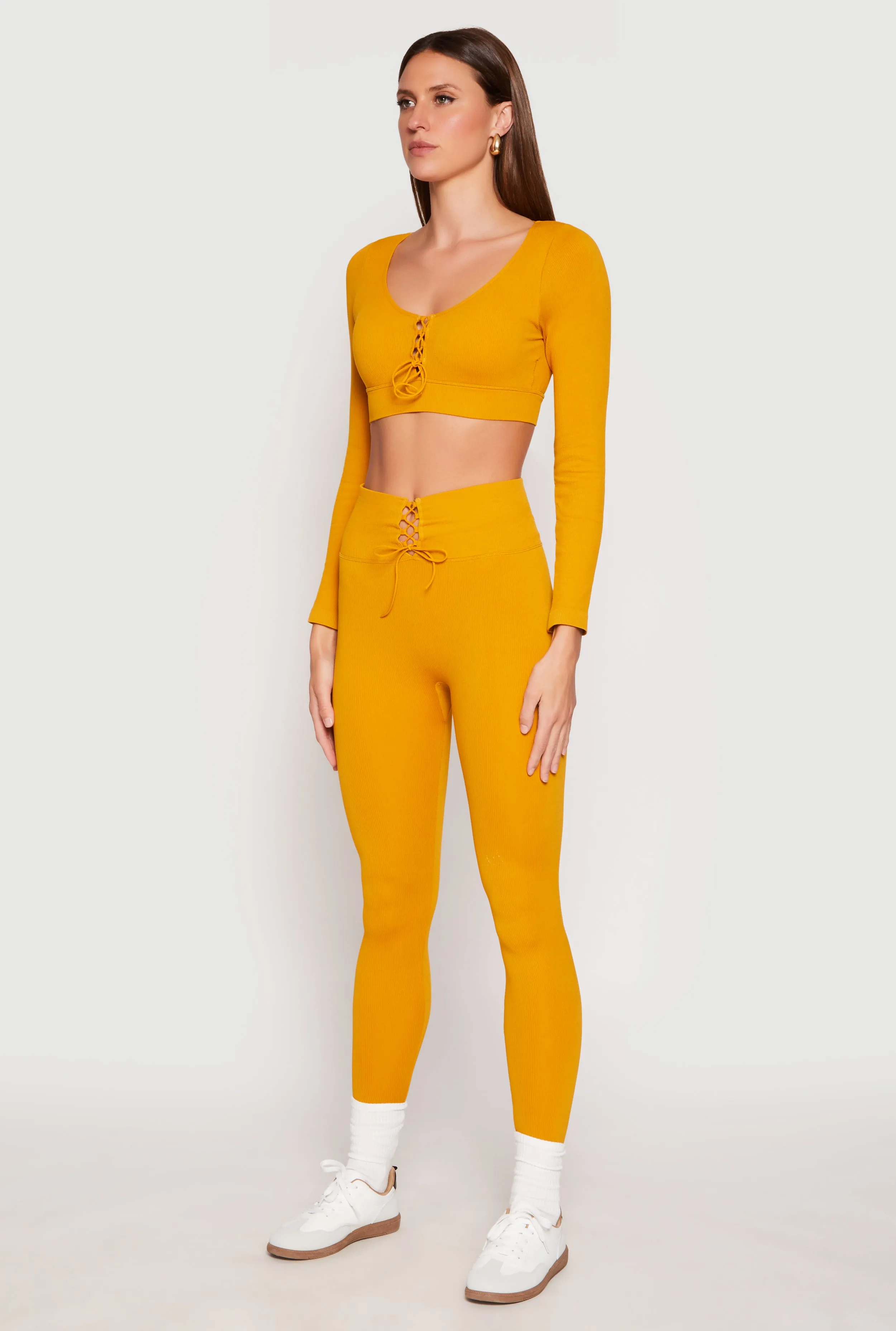 Seamless Lace Up Long Sleeve Crop Top sold by Rainbow product image thumbnail 3