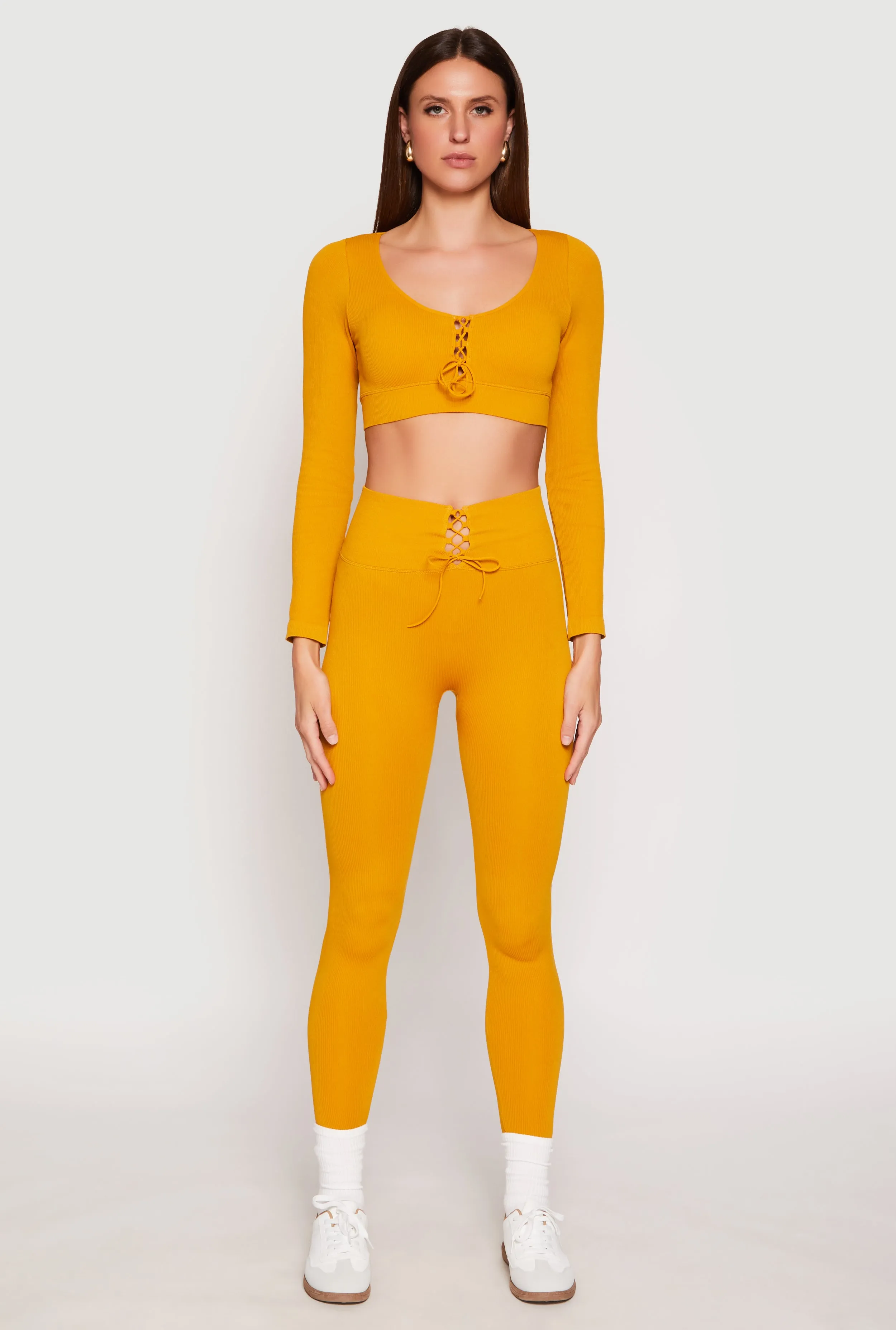 Seamless Lace Up Long Sleeve Crop Top sold by Rainbow product image thumbnail 2
