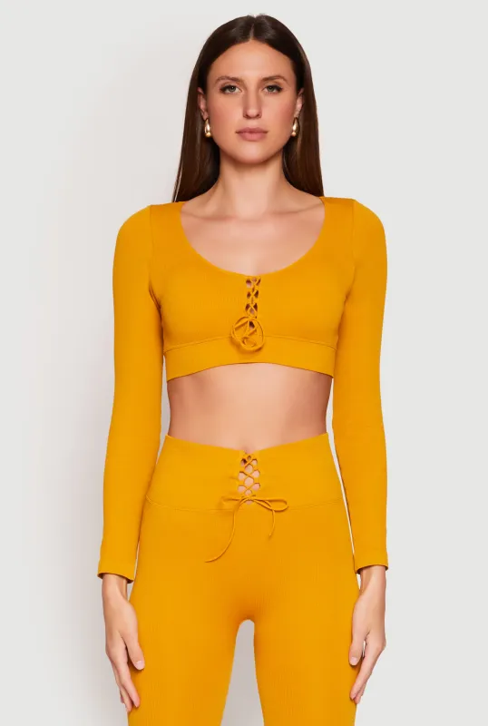 Seamless Lace Up Long Sleeve Crop Top sold by Rainbow
