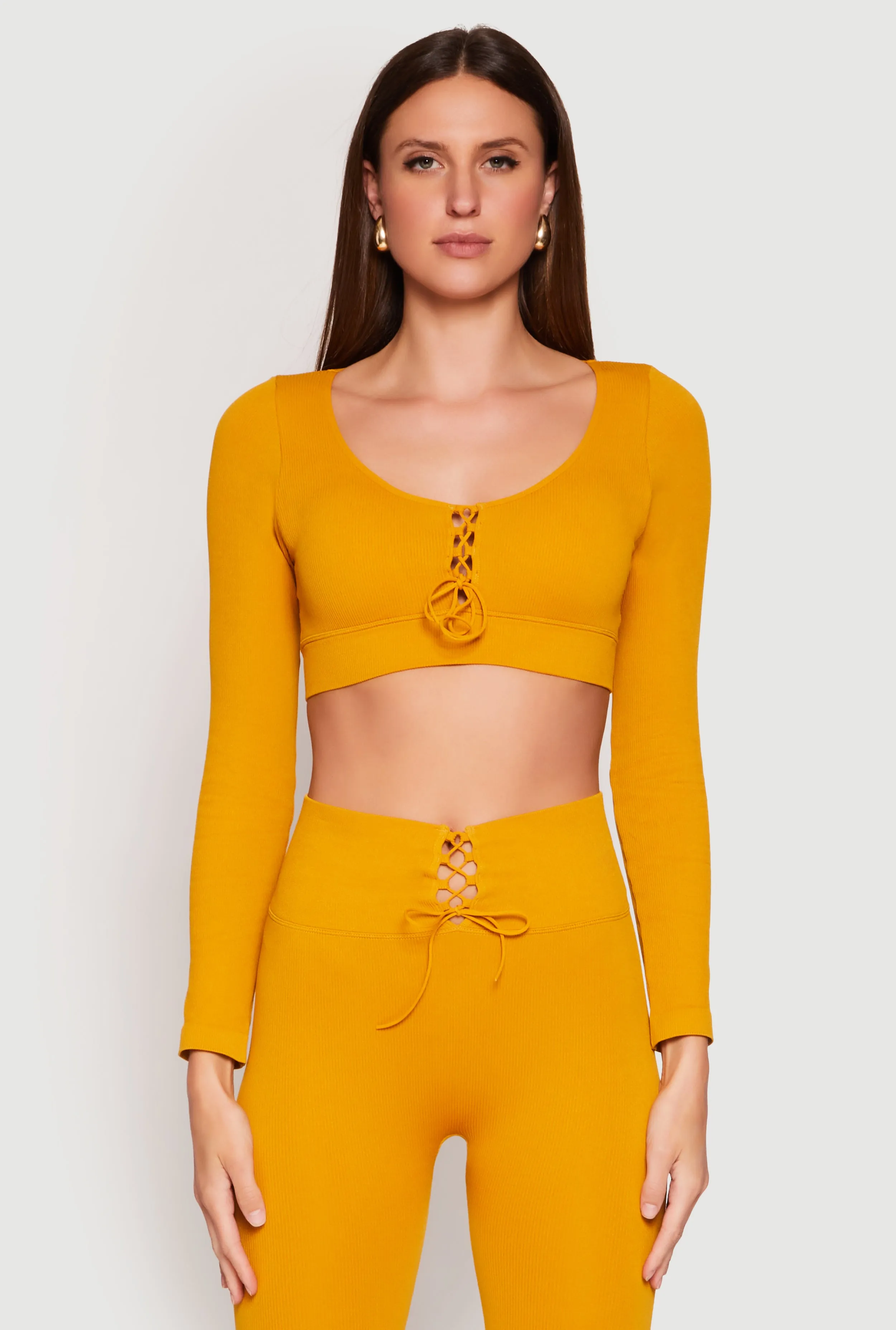 Seamless Lace Up Long Sleeve Crop Top sold by Rainbow