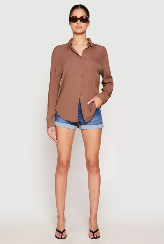 Gauze Knit Twist Back Button Front Shirt sold by Rainbow
