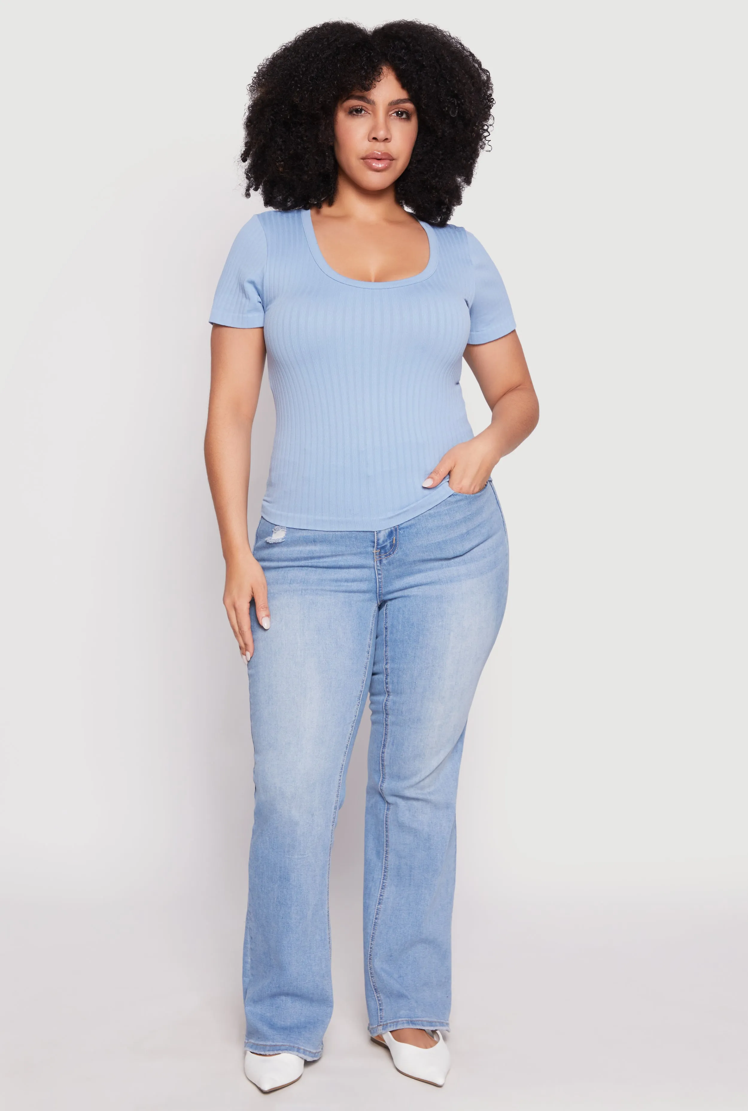Plus Size Basic Ribbed Knit Seamless Top sold by Rainbow