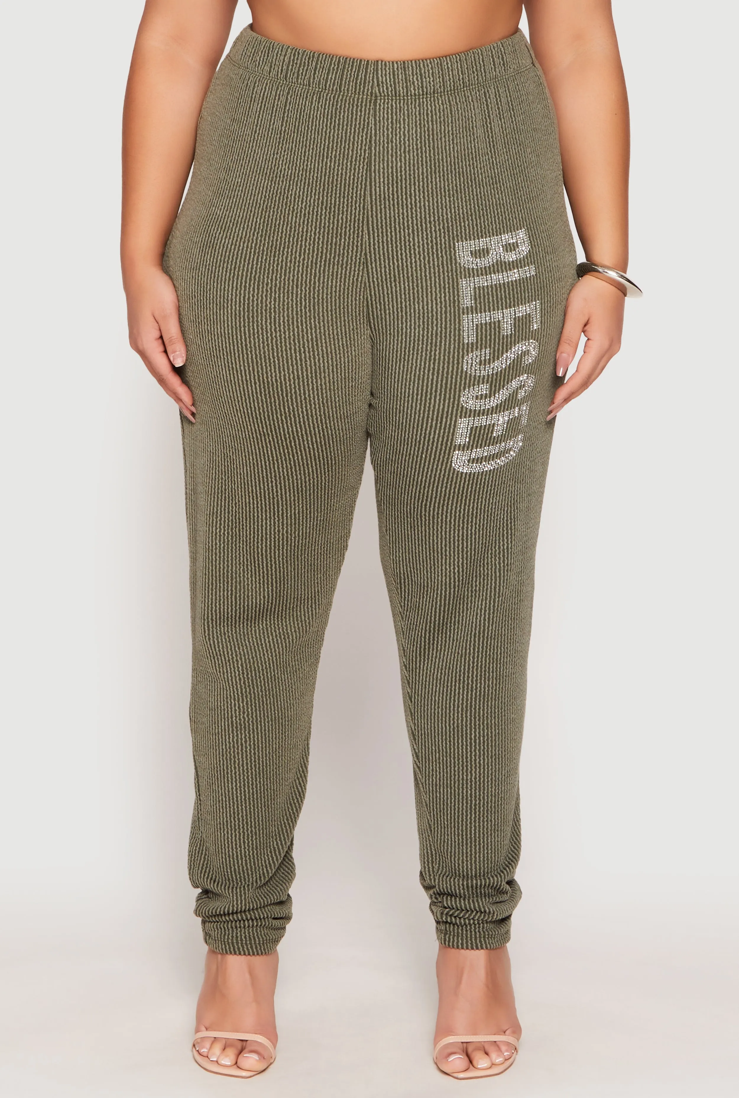 Plus Size Ribbed Knit Rhinestone Blessed Pants sold by Rainbow product image thumbnail 2