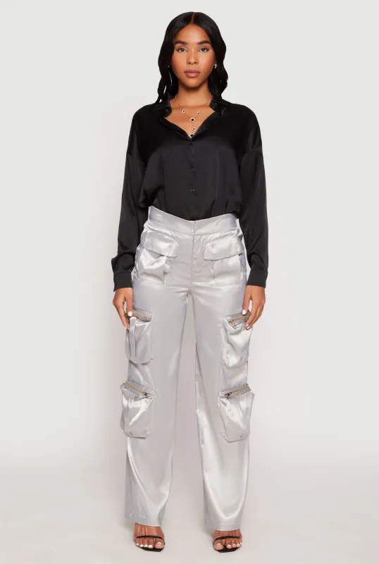 Satin Zip Cargo Pants sold by Rainbow