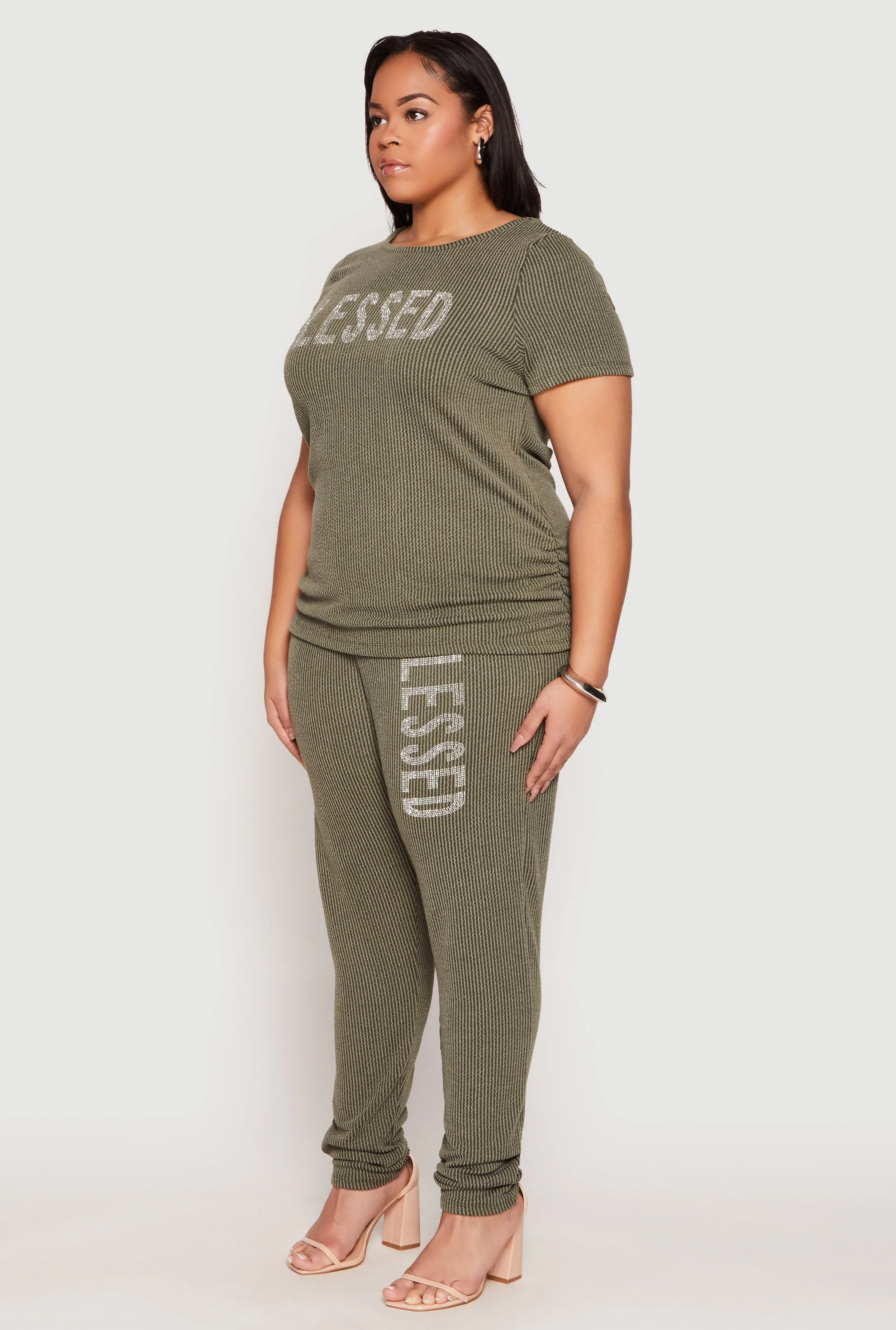 Plus Size Ribbed Knit Rhinestone Blessed Top sold by Rainbow product image thumbnail 3