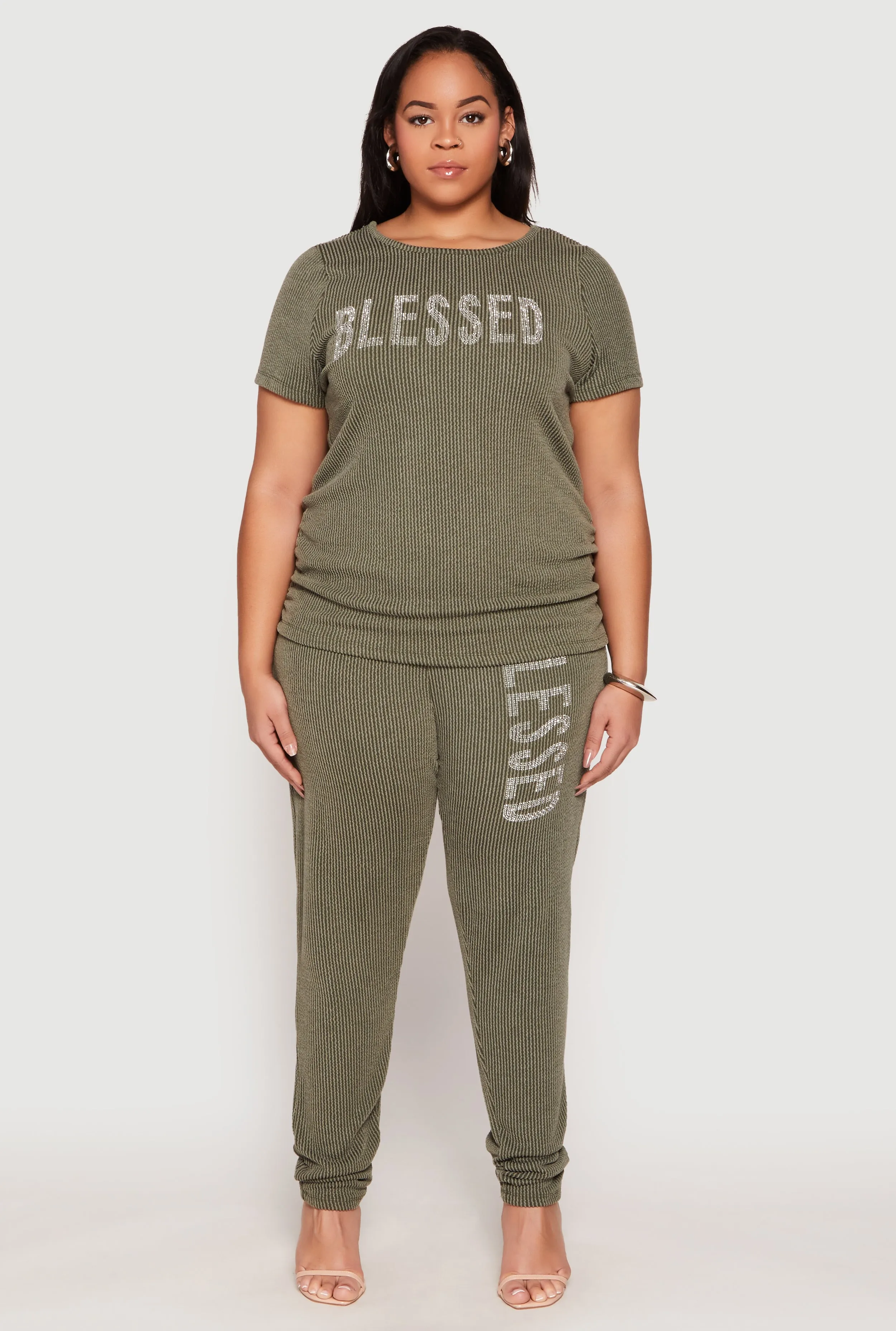 Plus Size Ribbed Knit Rhinestone Blessed Top sold by Rainbow product image thumbnail 2