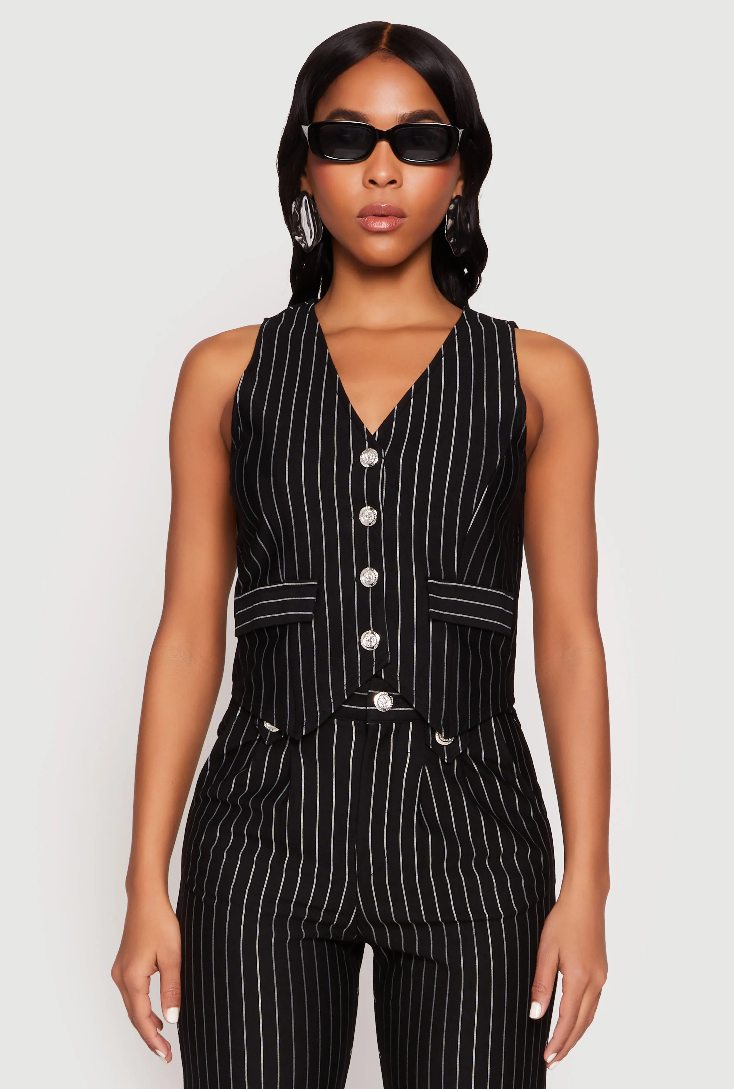 Pin Stripe Button Front Vest sold by Rainbow