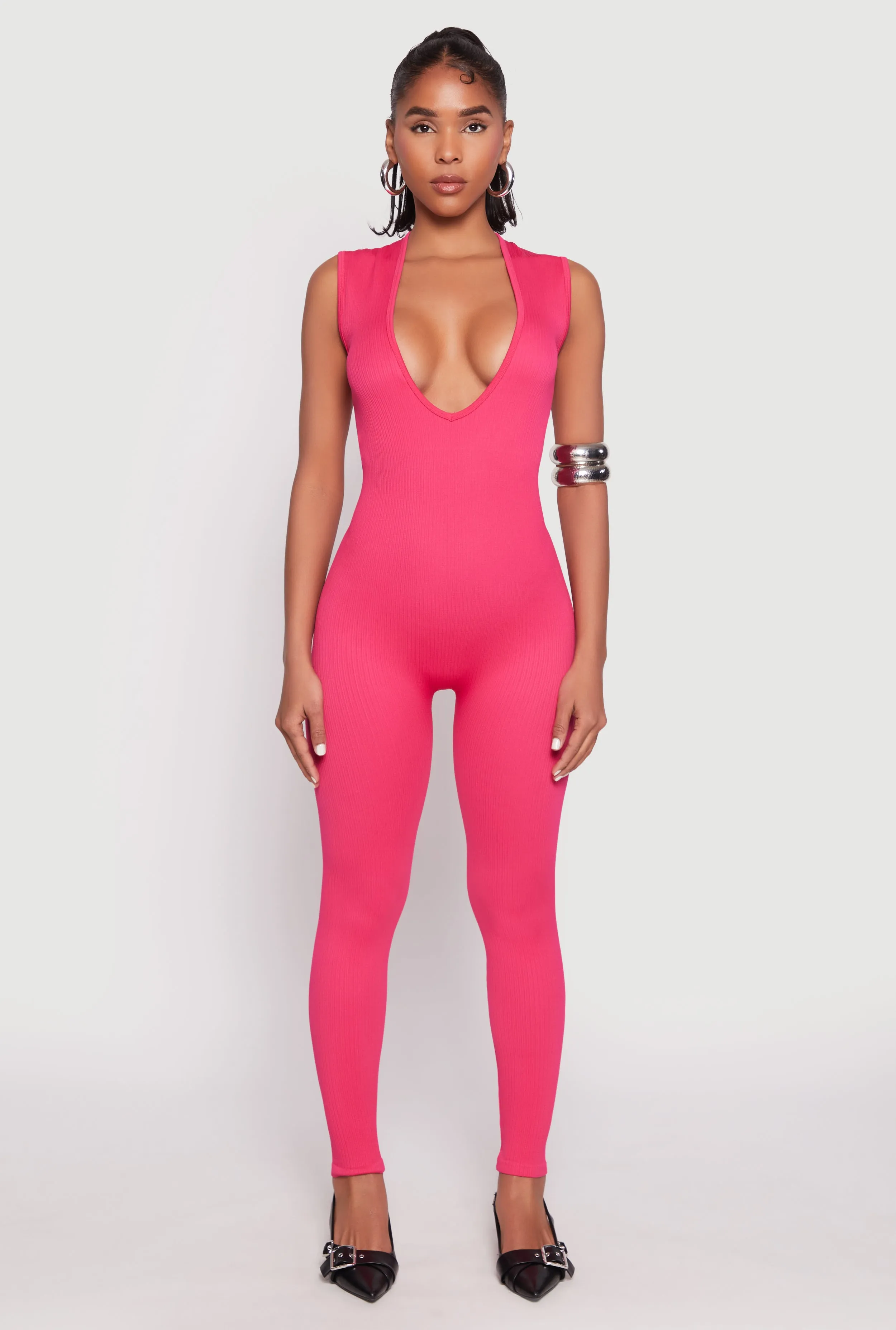 Daisy Seamless Rib Knit Plunge Catsuit sold by Rainbow