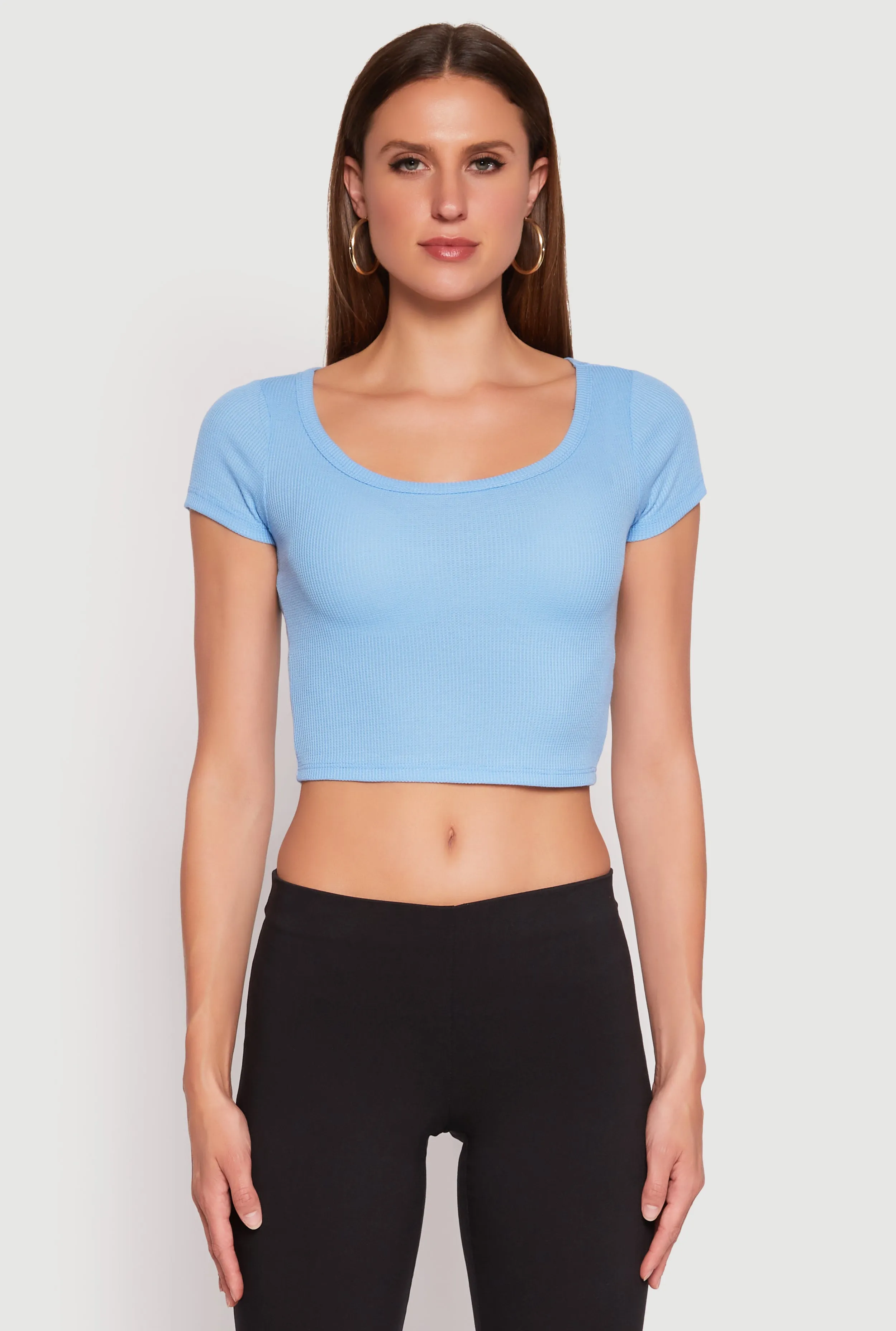 Waffle Knit Short Sleeve Crop Top sold by Rainbow product image thumbnail 2