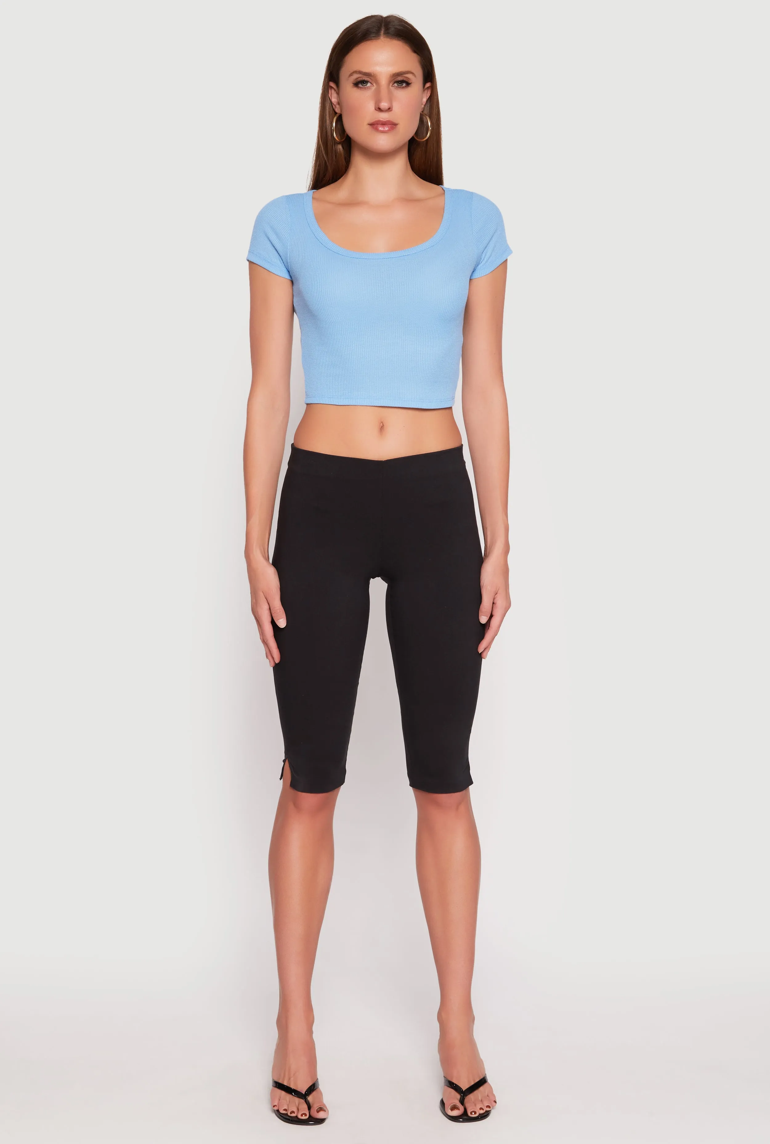 Waffle Knit Short Sleeve Crop Top sold by Rainbow