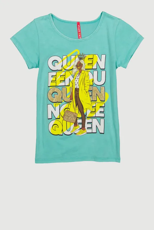 Girls Boss Queen Glitter Graphic Tee sold by Rainbow