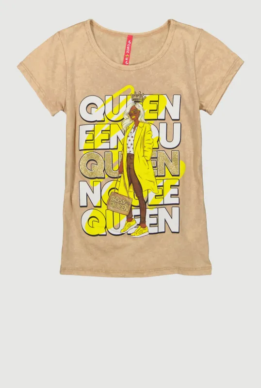 Girls Boss Queen Glitter Graphic Tee sold by Rainbow
