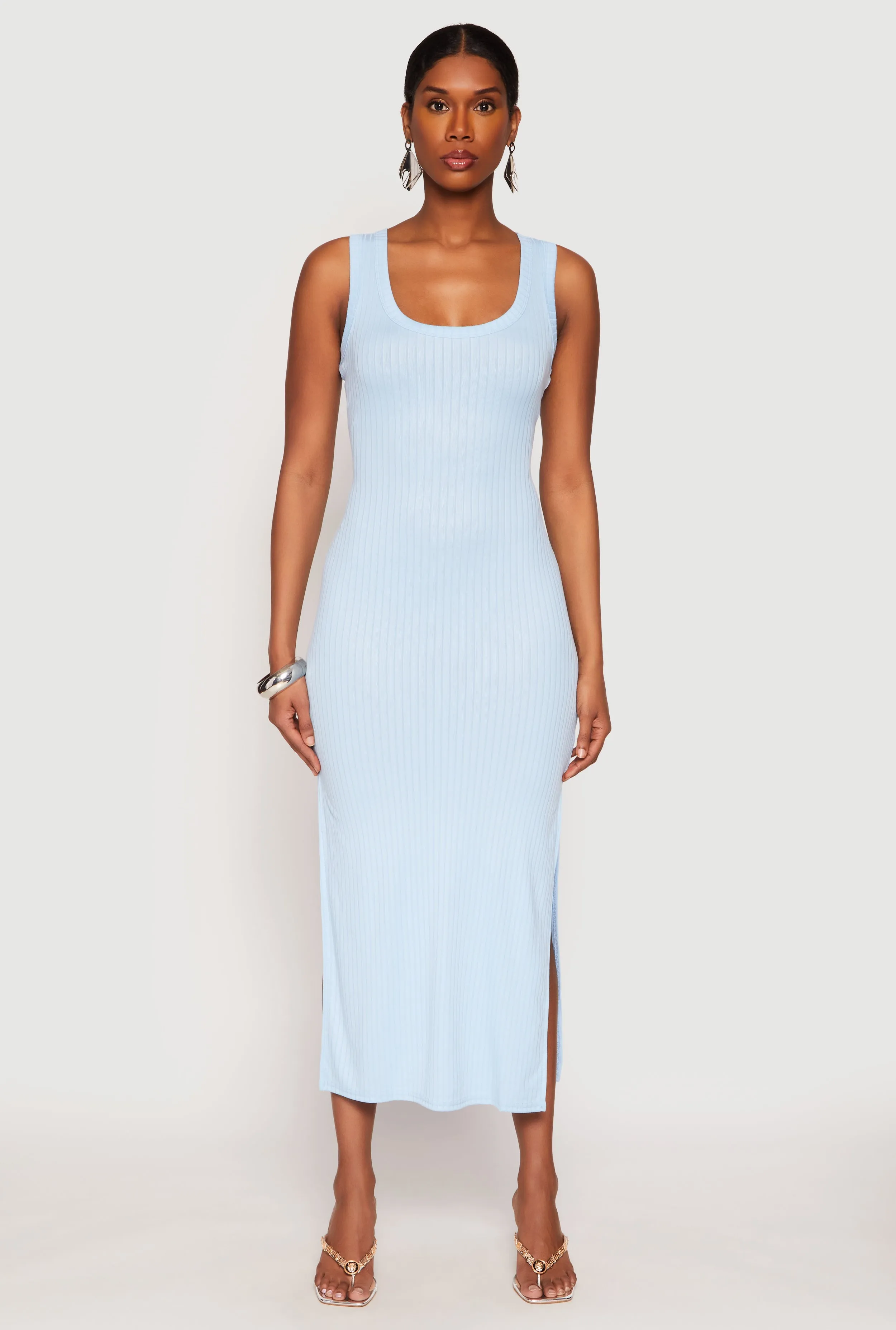 Ribbed Knit Side Slit Tank Dress sold by Rainbow