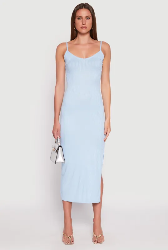 Ribbed Knit Side Slit Maxi Dress sold by Rainbow