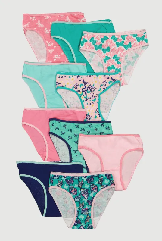 Girls Contrast Trim Butterfly Print Panties Set of 10 sold by Rainbow