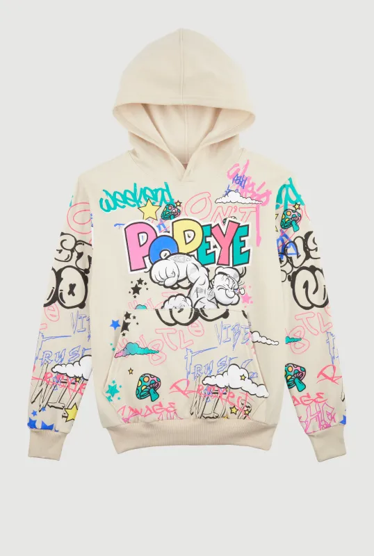 Boys Popeye Graffiti Graphic Hooded Sweatshirt sold by Rainbow