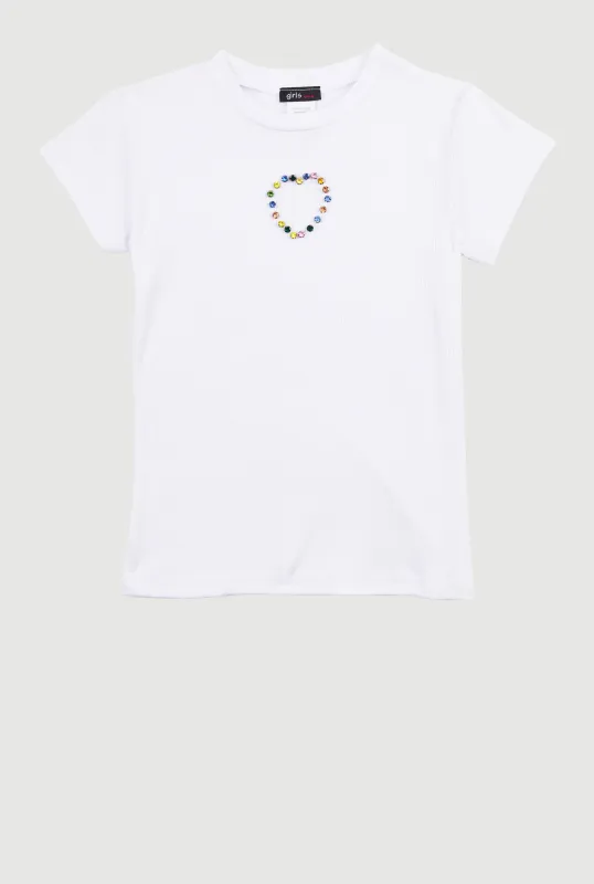 Girls Rhinestone Keyhole Heart Rib Knit Tee sold by Rainbow