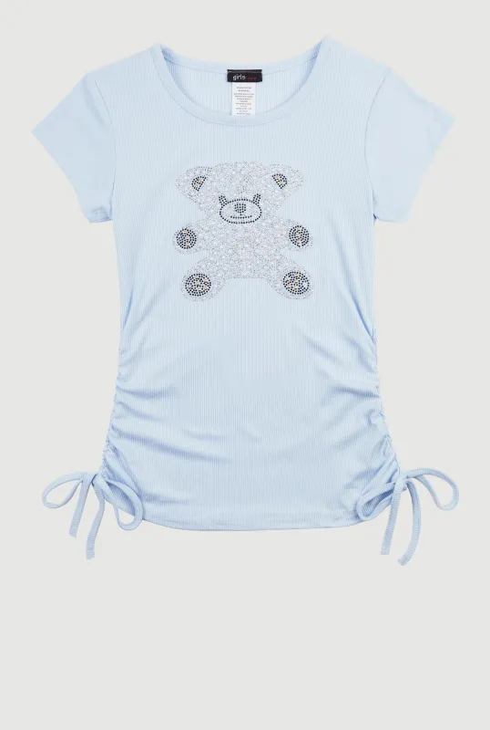 Girls Studded Teddy Bear Graphic Top sold by Rainbow