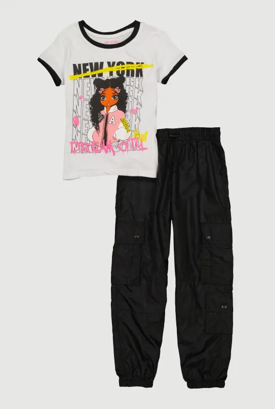 Girls Dream City Graphic Glitter Top and Joggers sold by Rainbow