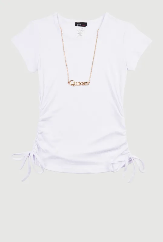 Girls Ribbed Knit Short Sleeve Top with Necklace sold by Rainbow