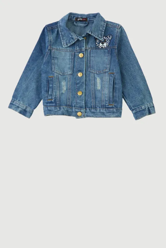Little Girls Rhinestone Teddy Bear Denim Jacket sold by Rainbow