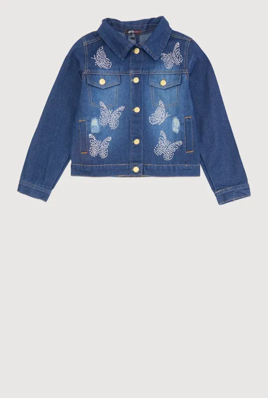 Girls Rhinestone Butterfly Denim Jacket sold by Rainbow