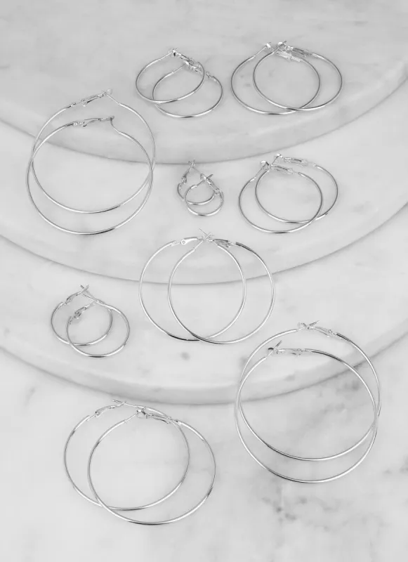 Metallic Assorted Hoop Earrings Set of 9 sold by Rainbow