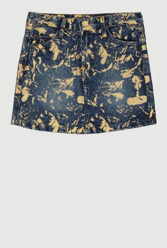 Little Girls Foil Splatter Denim Skirt sold by Rainbow
