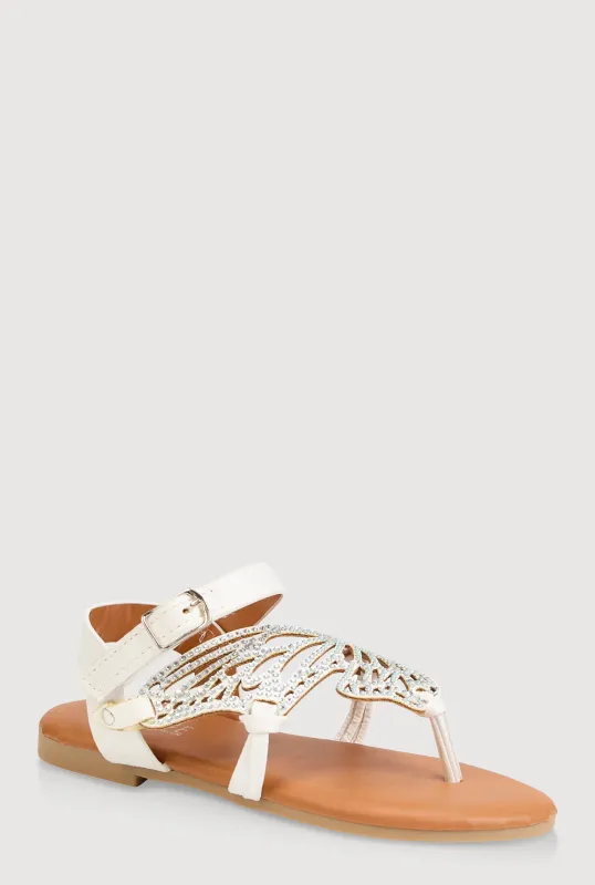 Girls Rhinestone Butterfly Wing Thong Sandals sold by Rainbow