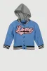 Little Girls Love Chenille Patch Hooded Varsity Jacket sold by Rainbow