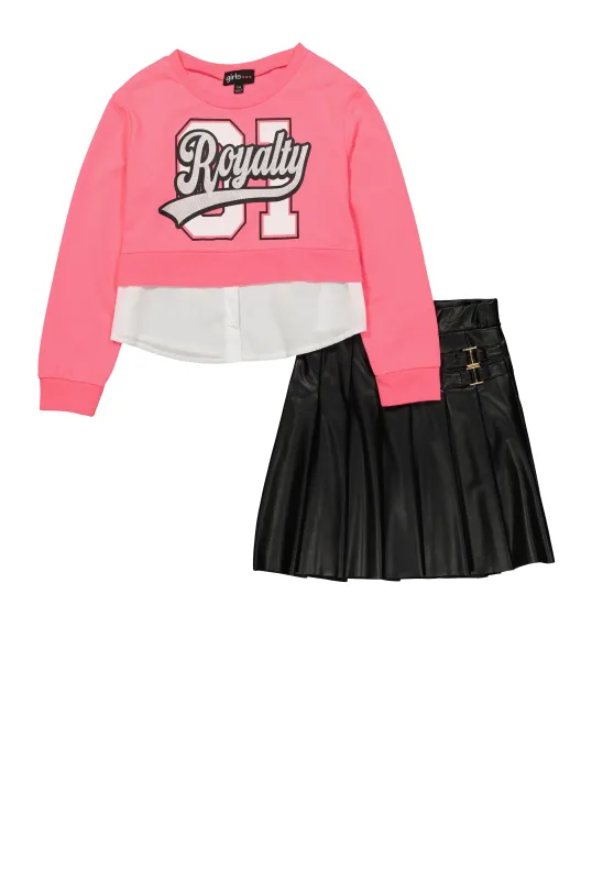 Girls Royalty Layered Hem Sweatshirt and Pleated Skirt sold by Rainbow