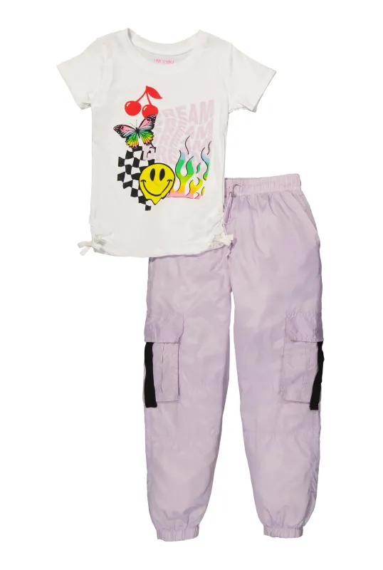Girls Dream Graphic Top and Nylon Cargo Joggers sold by Rainbow