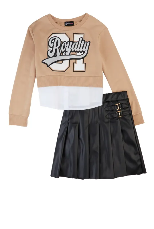 Girls Royalty Layered Hem Sweatshirt and Pleated Skirt sold by Rainbow