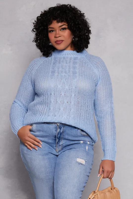 Plus Size Cable Knit Shaker Sweater sold by Rainbow