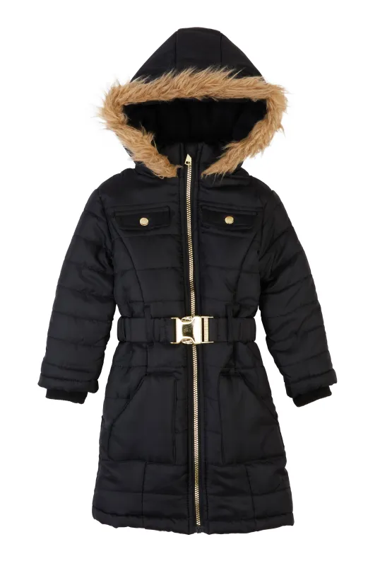 Little Girls Faux Fur Trim Hooded Puffer Jacket sold by Rainbow