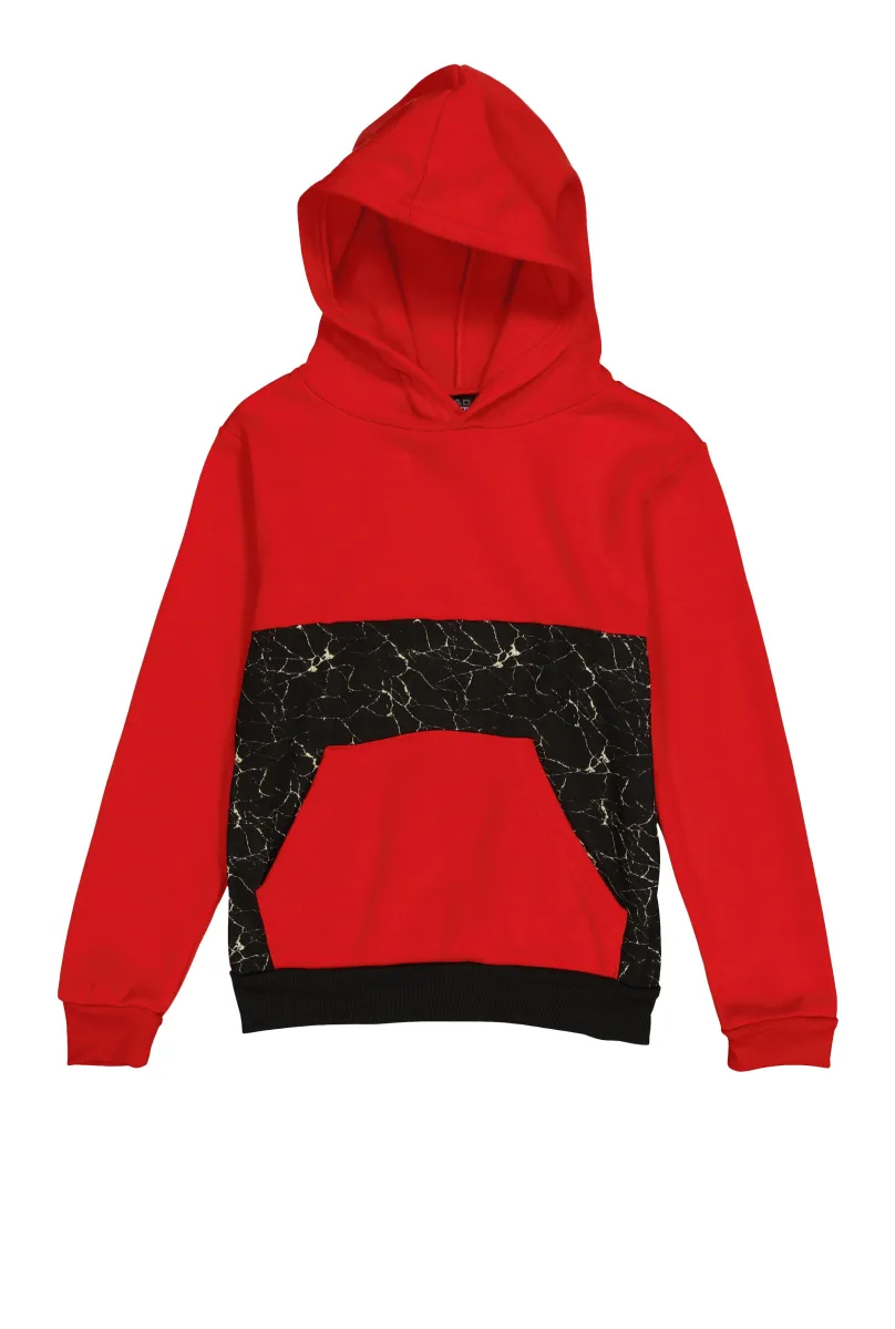 Boys Marble Print Color Block Hoodie sold by Rainbow