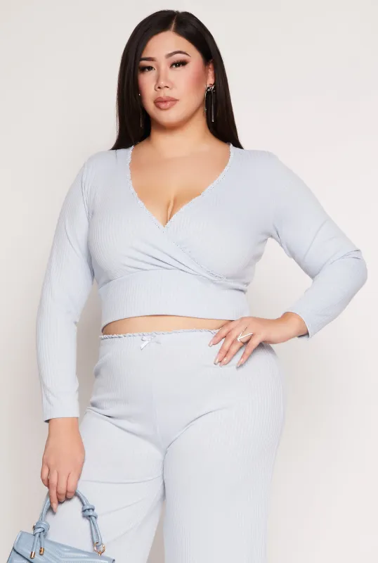 Plus Size Almost Famous Lace Trim Surplice Top sold by Rainbow