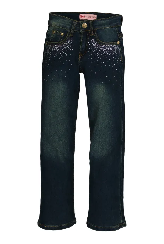 Girls Rhinestone Detail Straight Leg Jeans sold by Rainbow