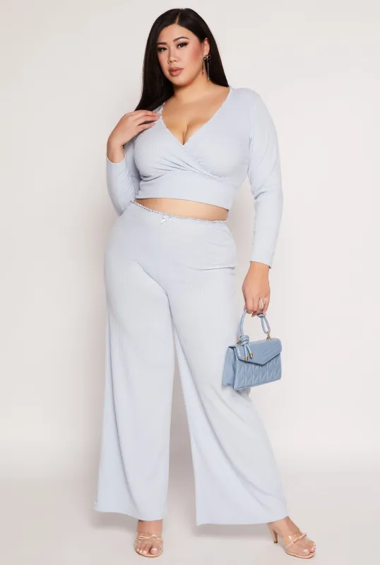 Plus Size Almost Famous Lace Trim Wide Leg Pants sold by Rainbow